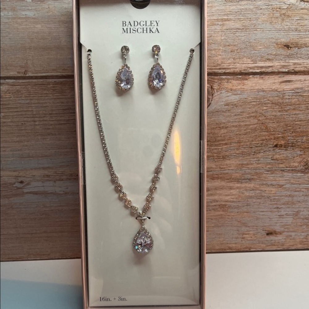 Badgley Mischka Silver Necklace and Earring Set